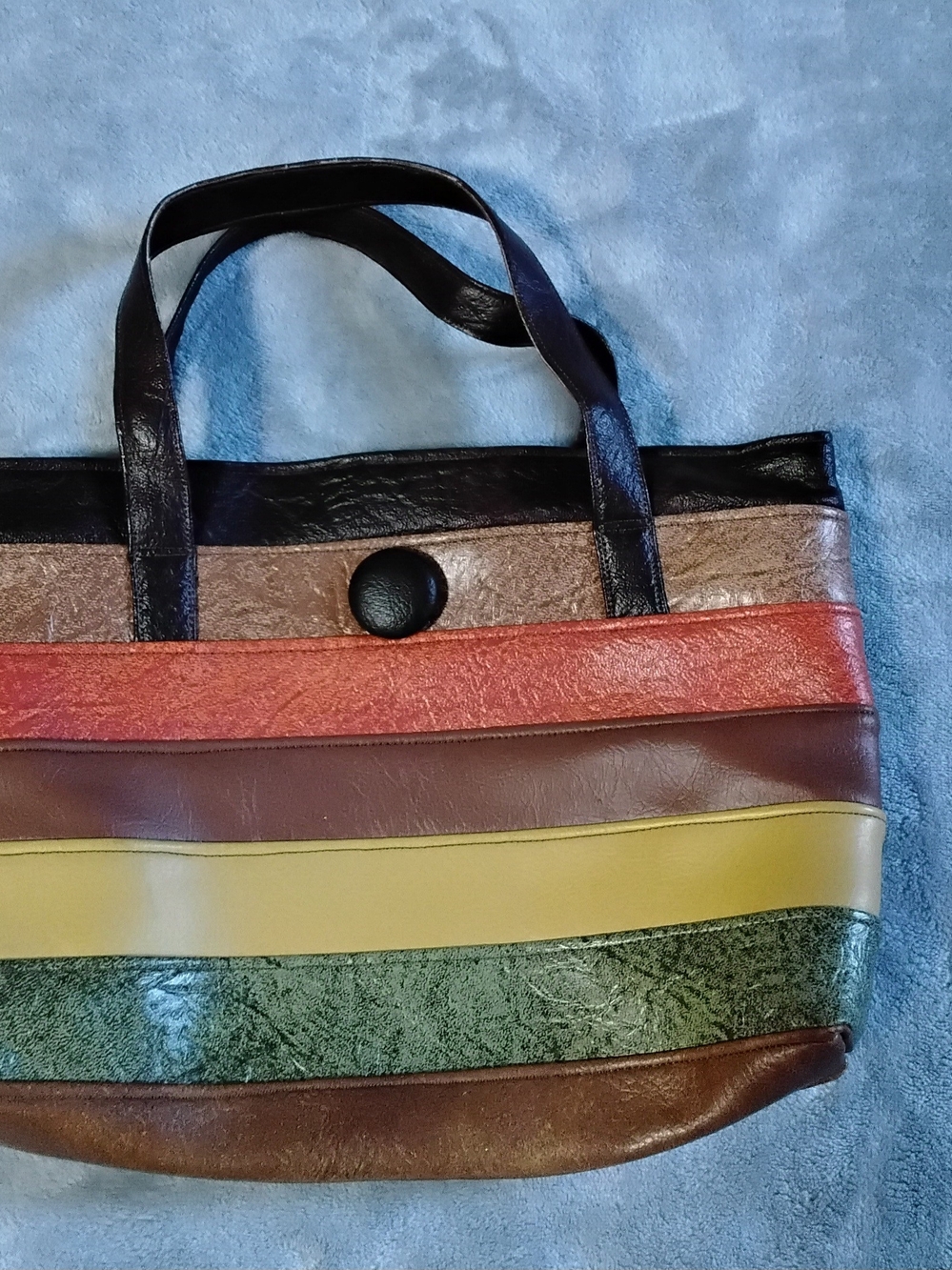 Vintage Multi-Stripe Leather Tote in Black, Brown, Red, Yellow, Green